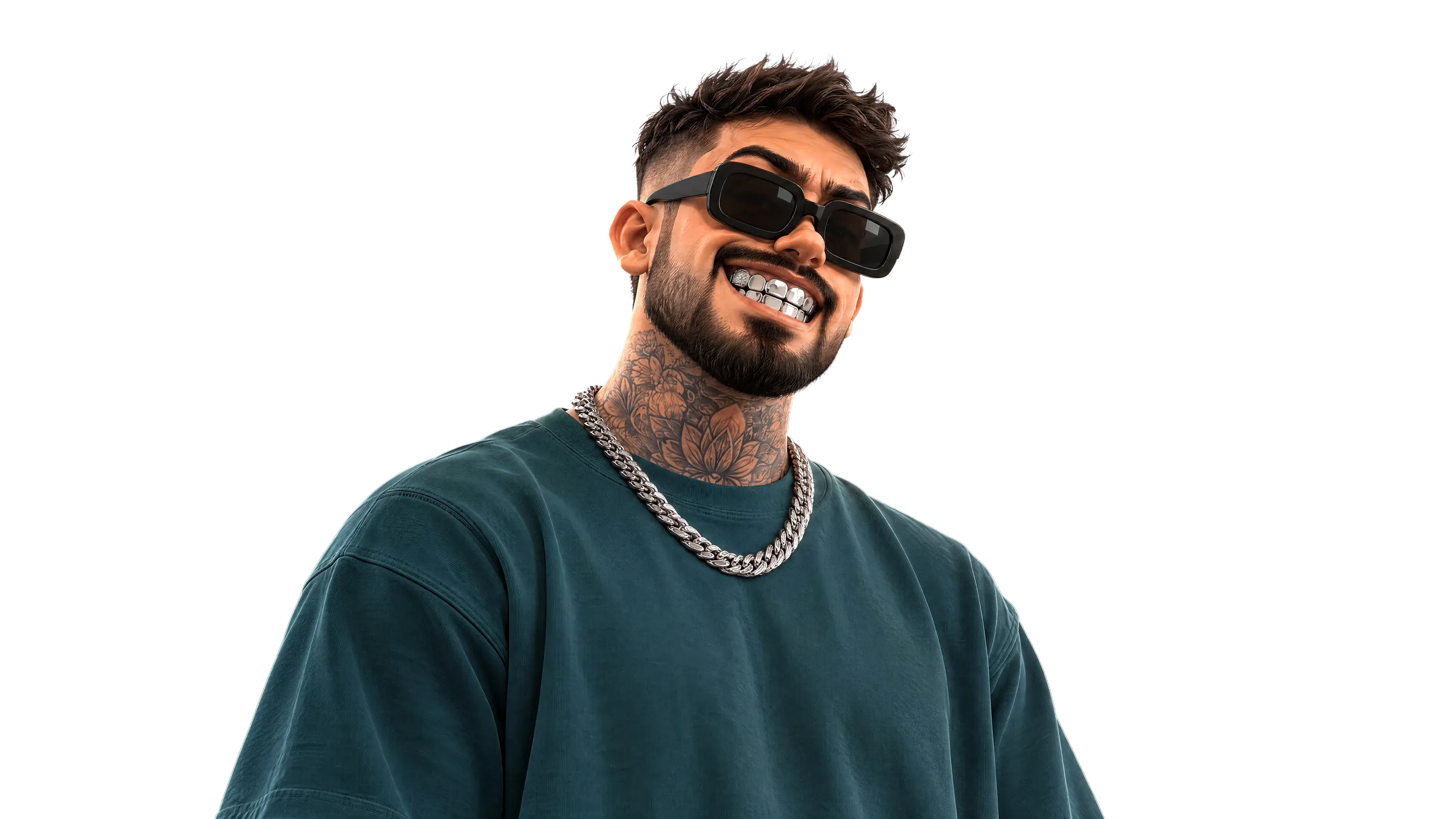 Emdee in black sunglasses, grinning