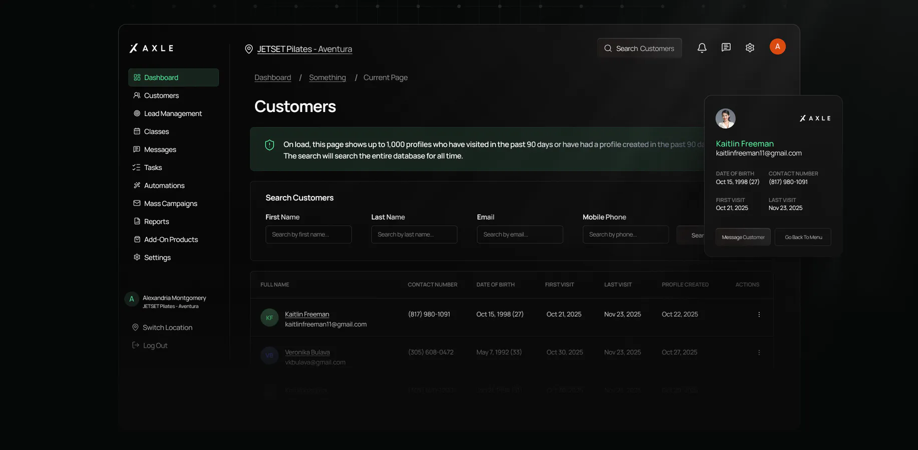 AXLE - Landing Page — Product UI — customer dashboard