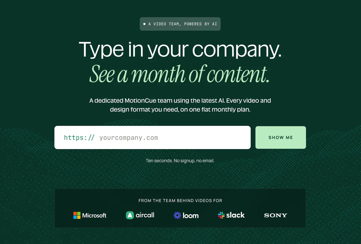 Motionhouse - Landing Page — Hero — URL input & client strip